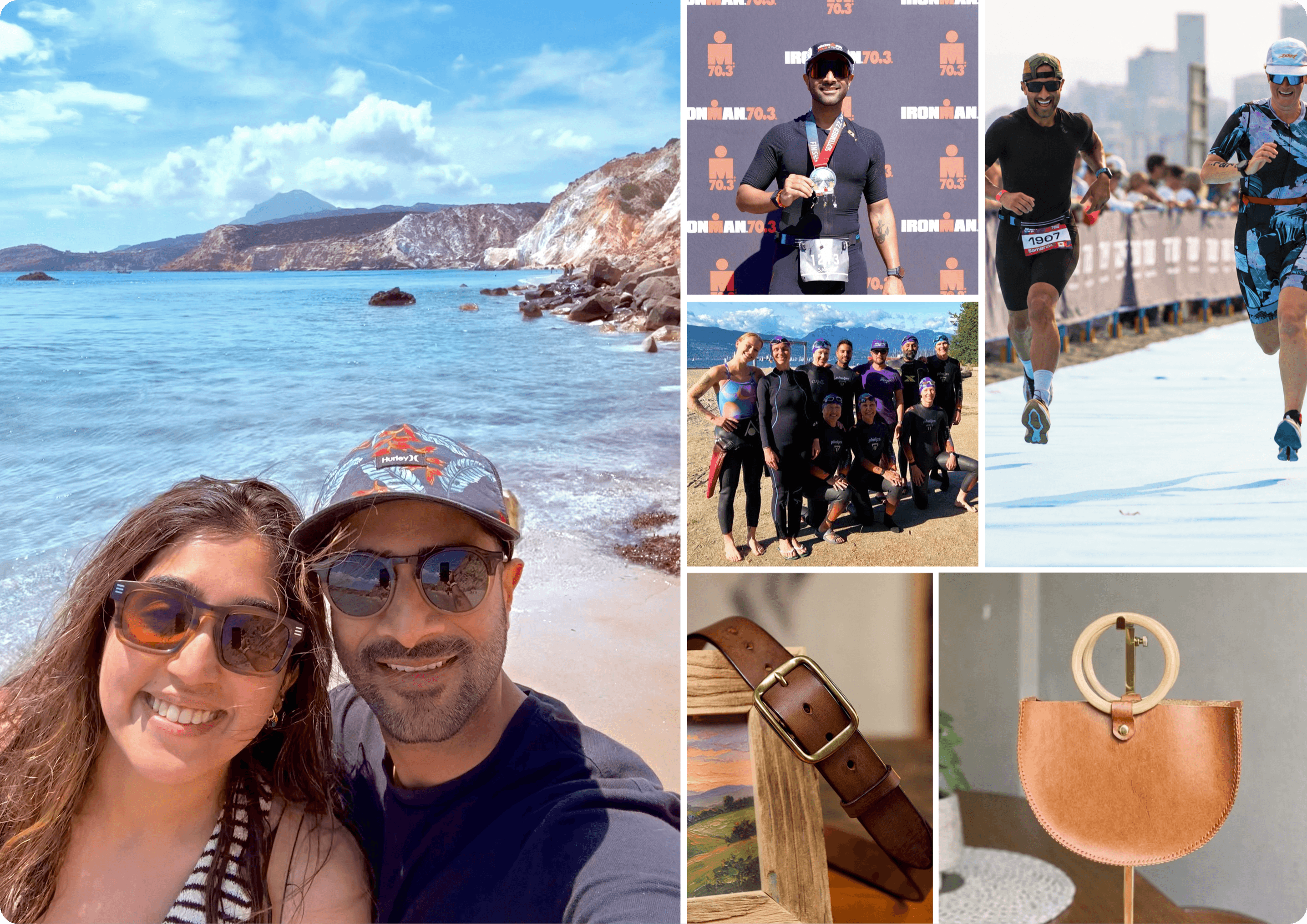Samarth travelling, swimming, racing, and making leather goods